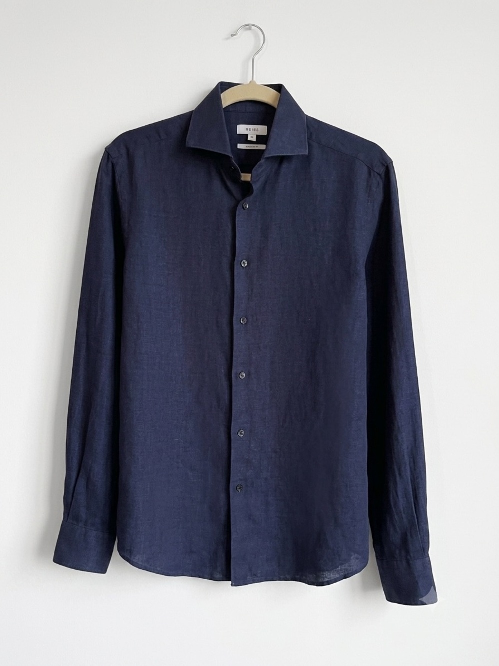 REISS Navy Blue 100% Linen Ruban | Button-Down Shirt XS - Picture 2 of 8